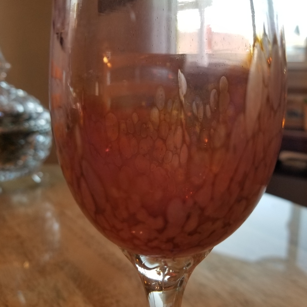 Vintage Slater Studio Art Glass Tall Orange Iridescent Wine Goblet